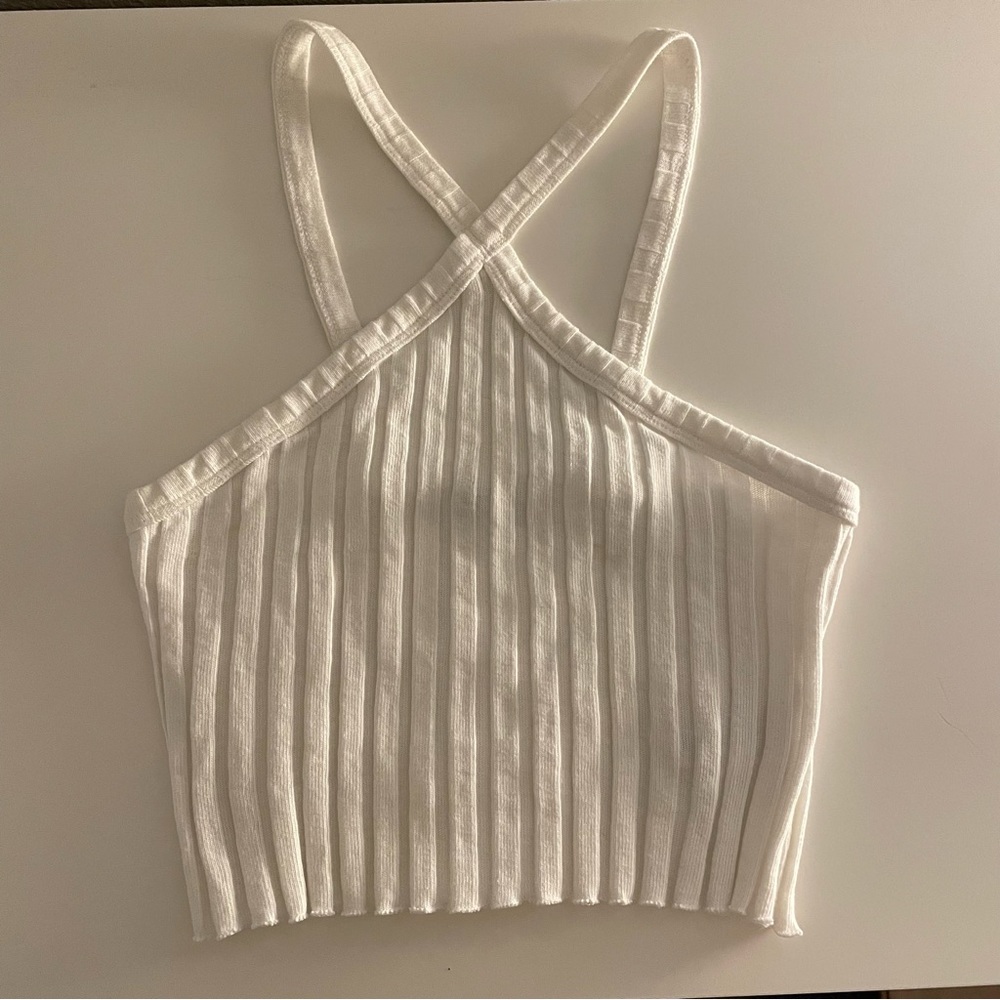 White thick rib halter tank crop top